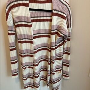 Pink Lily Striped Cardigan in Cream and Brown